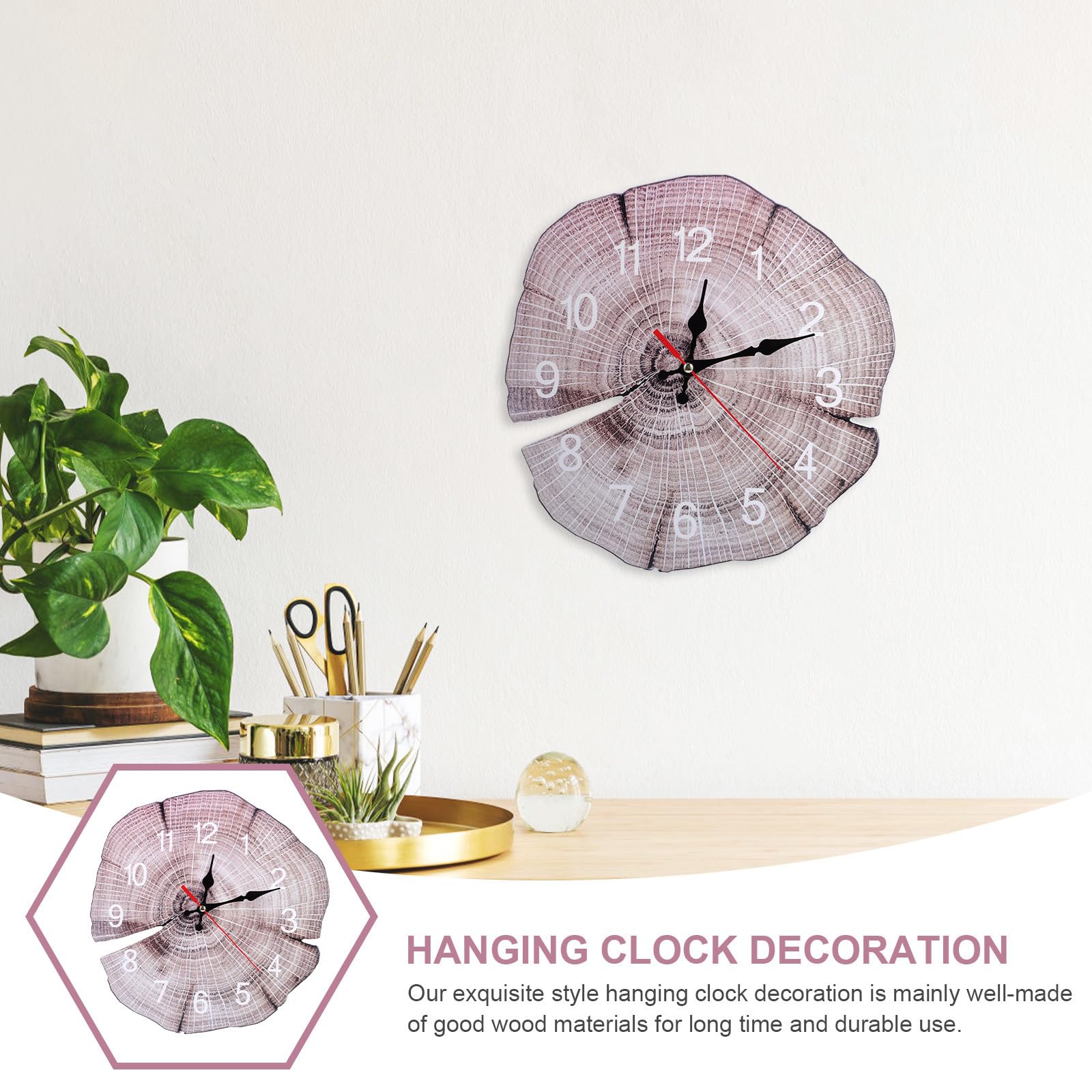 Mikikit Jahresringuhr, Stilvolle Hängeuhr für Wanddekoration | Wohnzimmer und Schlafzimmerdeko, Kreative Schlichte Optik, 1 Stück Aa Batterie Nötig