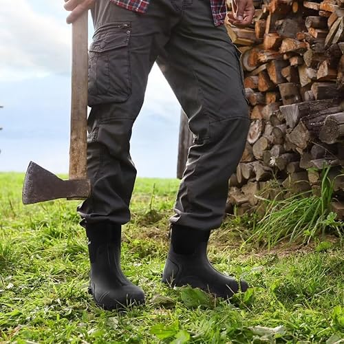Miniatura 2 de D DRYCODE Botas de goma para hombre con vástago de acero, botas de lluvia impermeables a media pantorrilla, para agricultura, jardinería, pesca,