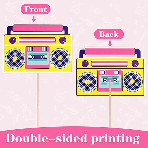 Miniatura 3 de 22 piezas de decoraciones de fiesta de los años 80, decoraciones retro de los años 80, cinta de cassette boom, centro de mesa, palillos de radio,
