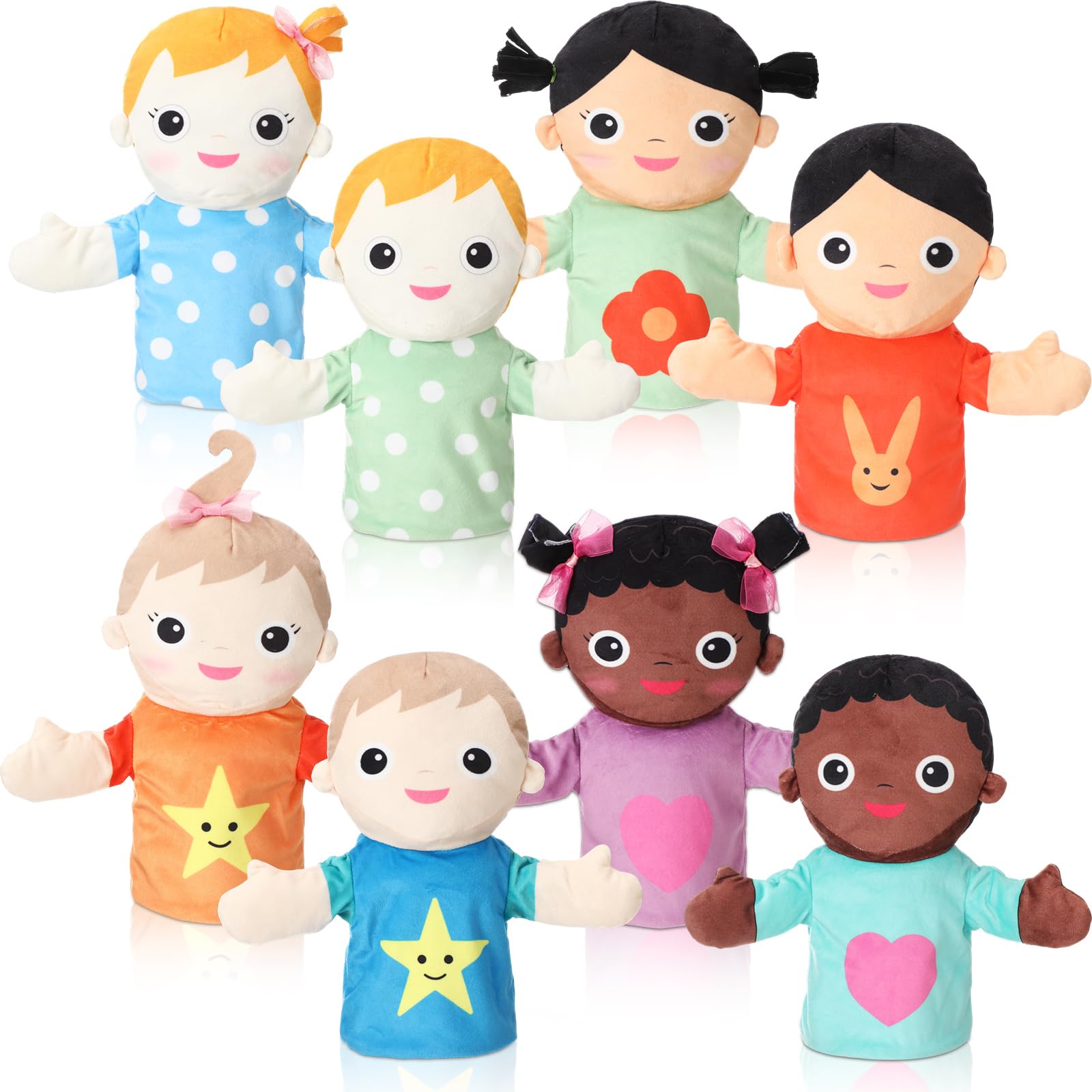 Jenaai 8 Pcs Multicultural Hand Puppets Set for Kids 11.8" African Asian European Children Plush Hand Puppets for Boys Girls House School Theater Shows Storytelling Role Play Classroom Teaching