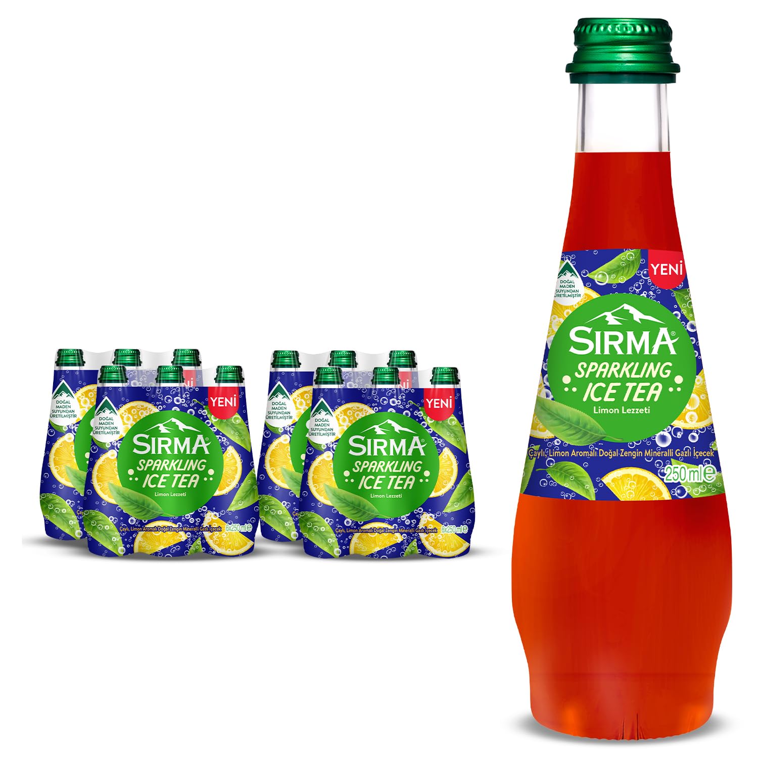 SIRMA Sparkling Ice Tea Limon Lezzeti Maden Suyu 250 Mililitre 24 Adet