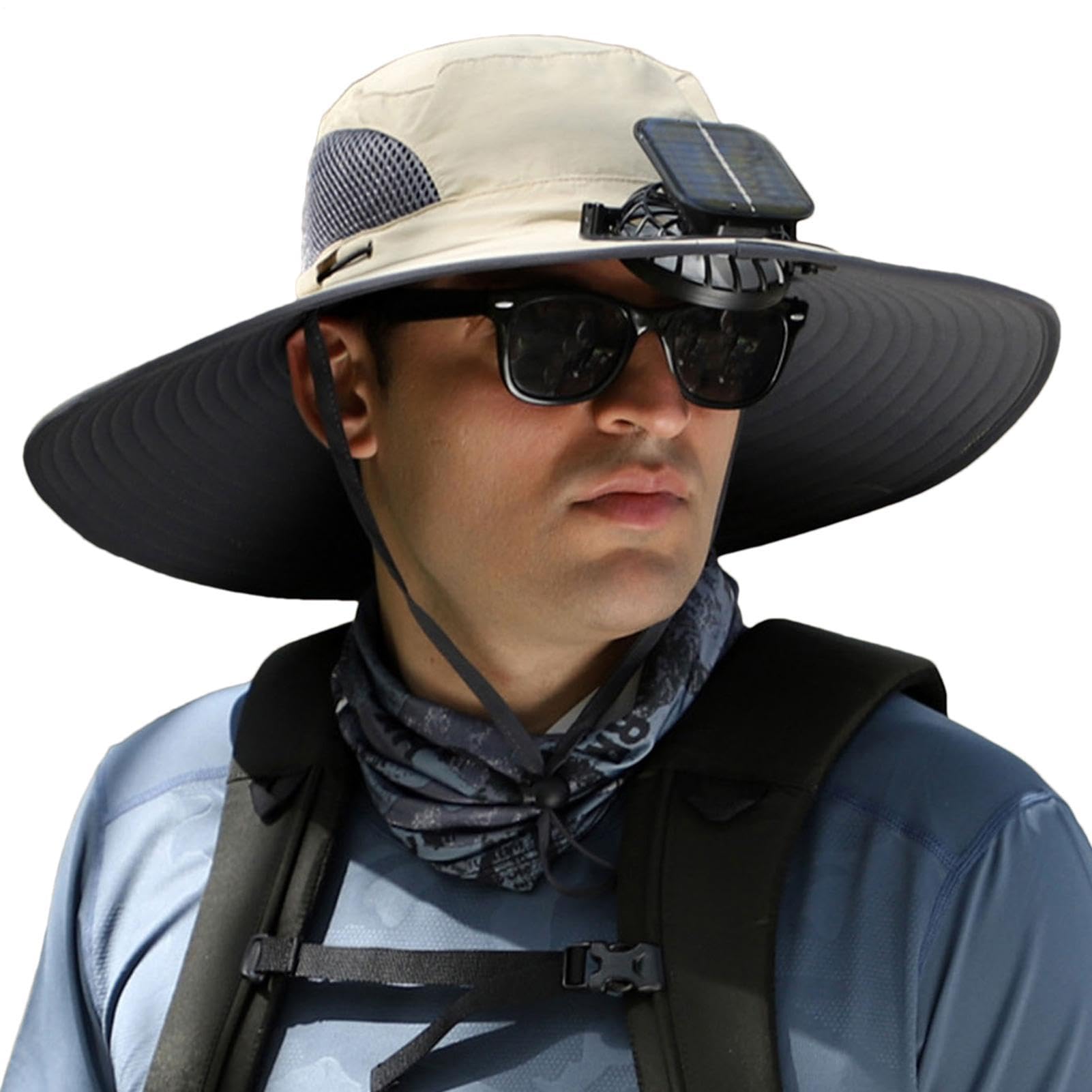 Cappello esterno a tesa larga con ventilatore solare,Cappello con