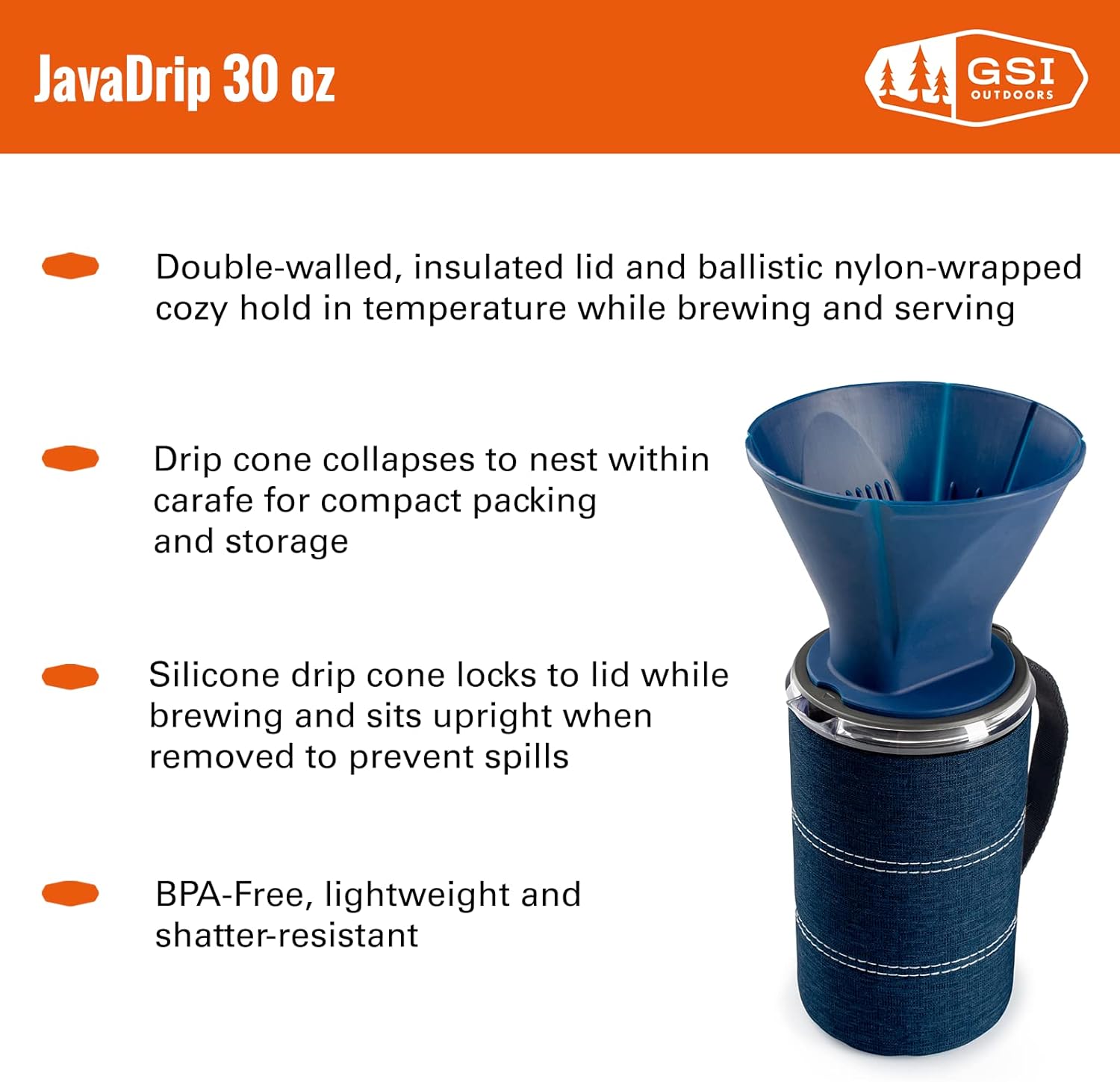 GSI Outdoors JavaDrip for Portable Drip Coffee System at The Office or Camping - 30oz or 50 oz