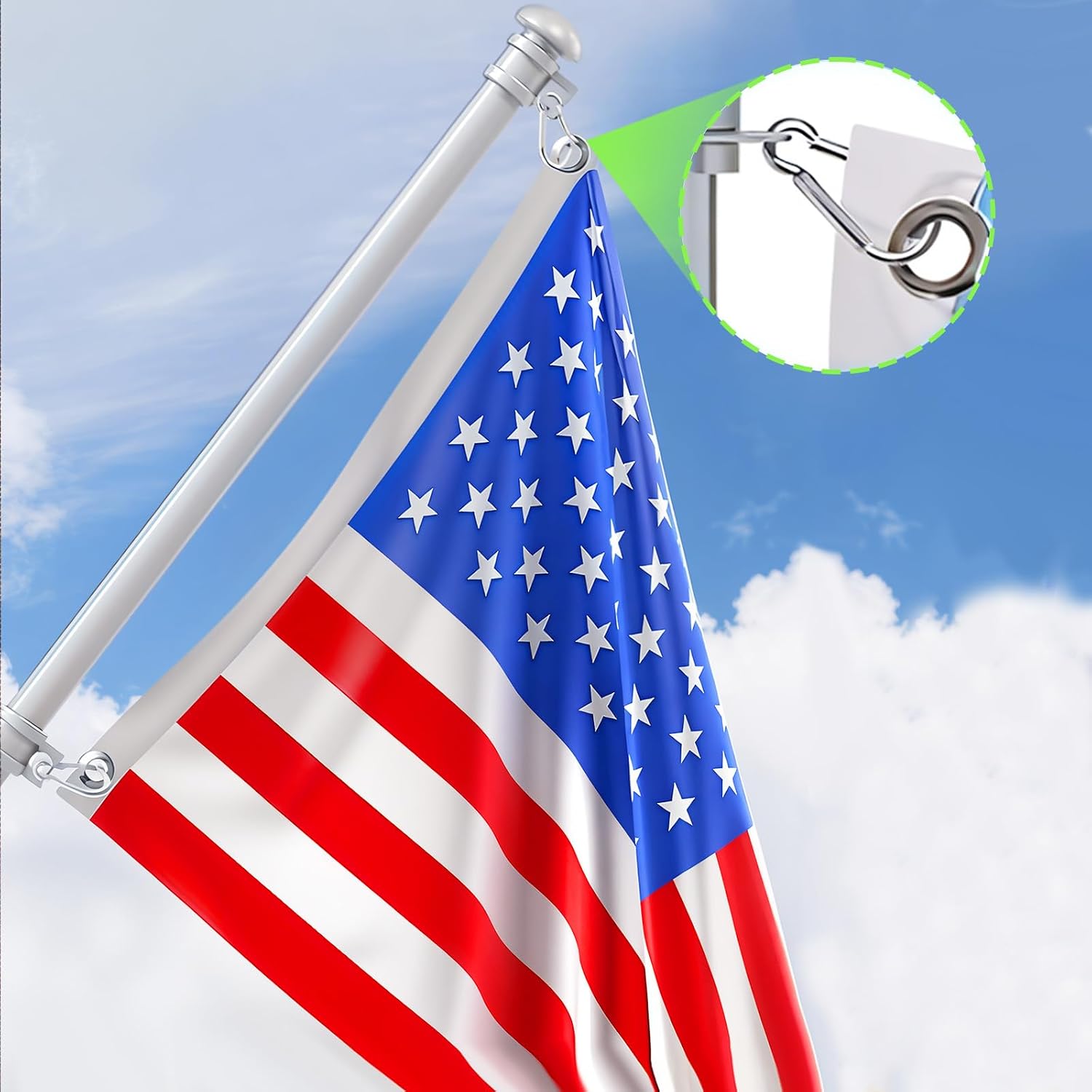 FRF FLAG 6 Pcs Flag Clips for Flagpole, Stainless Steel Flag Pole Clip Spring Snap Hooks for Grommeted Flag, Flag Pole Hooks M5 Spring Snap Hook Carabiner, for Hammock Swing Outdoor Travel image 2
