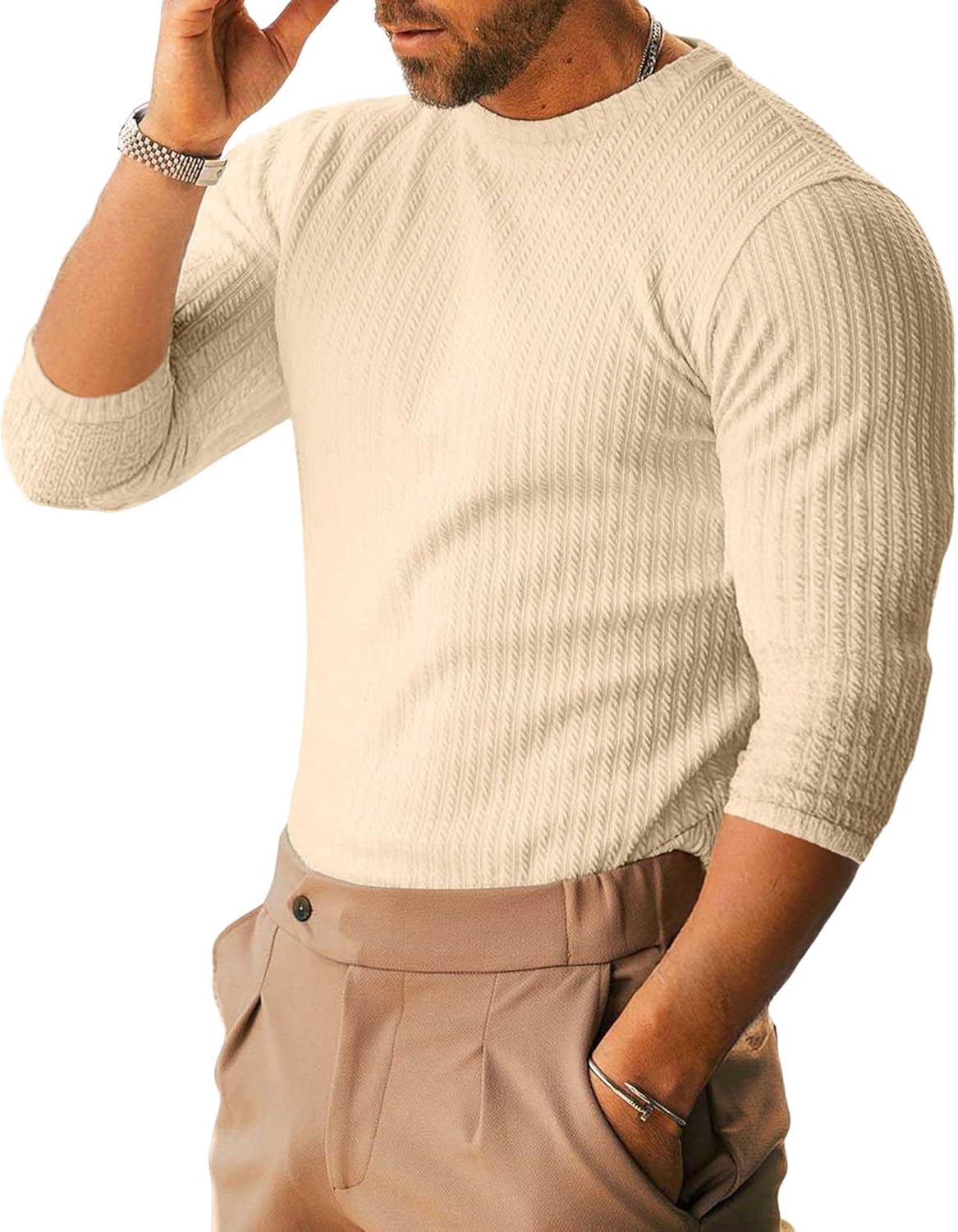 Men's Ribbed Knit T-Shirts Short Sleeve Casual Crewneck Slim Fit Textured Pullover Tees