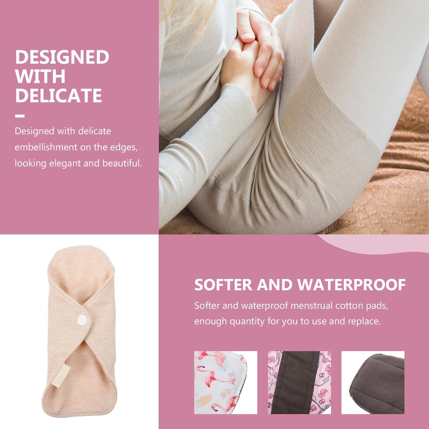 4PCS Washable Cotton Menstrual Pads for Women Breathable Reusable Sanitary Nursing Pads Soft Comfortable Panty Liners Alternative Feminine Hygiene