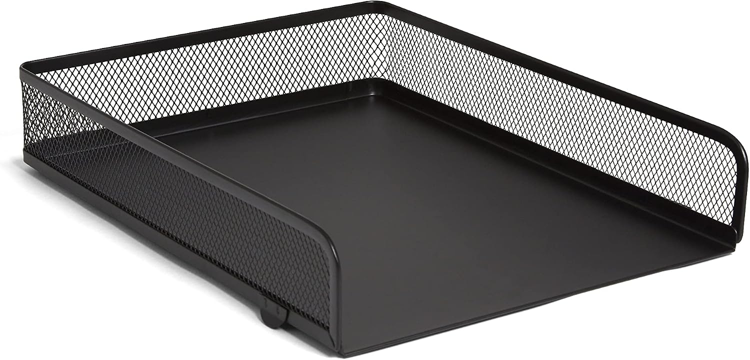 TRU RED Front‑Load Stackable Metal Letter Tray – Desktop Paper Organizer for Office Files & Documents