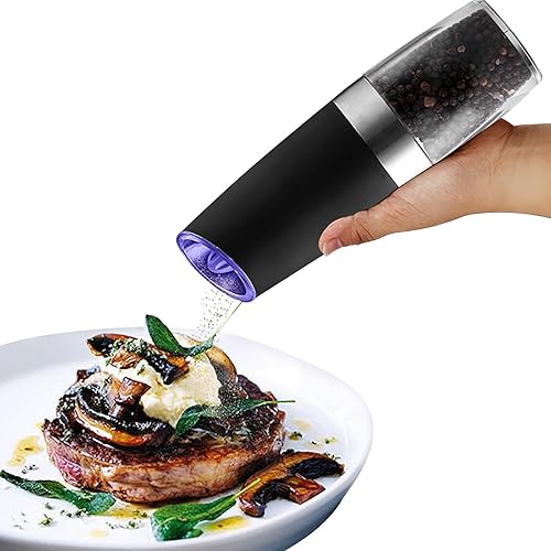 Molinillo eléctrico de sal, molinillo de pimienta automático de inducción por gravedad, baterías (6 pilas AAA, no incluidas) operadas, grosor