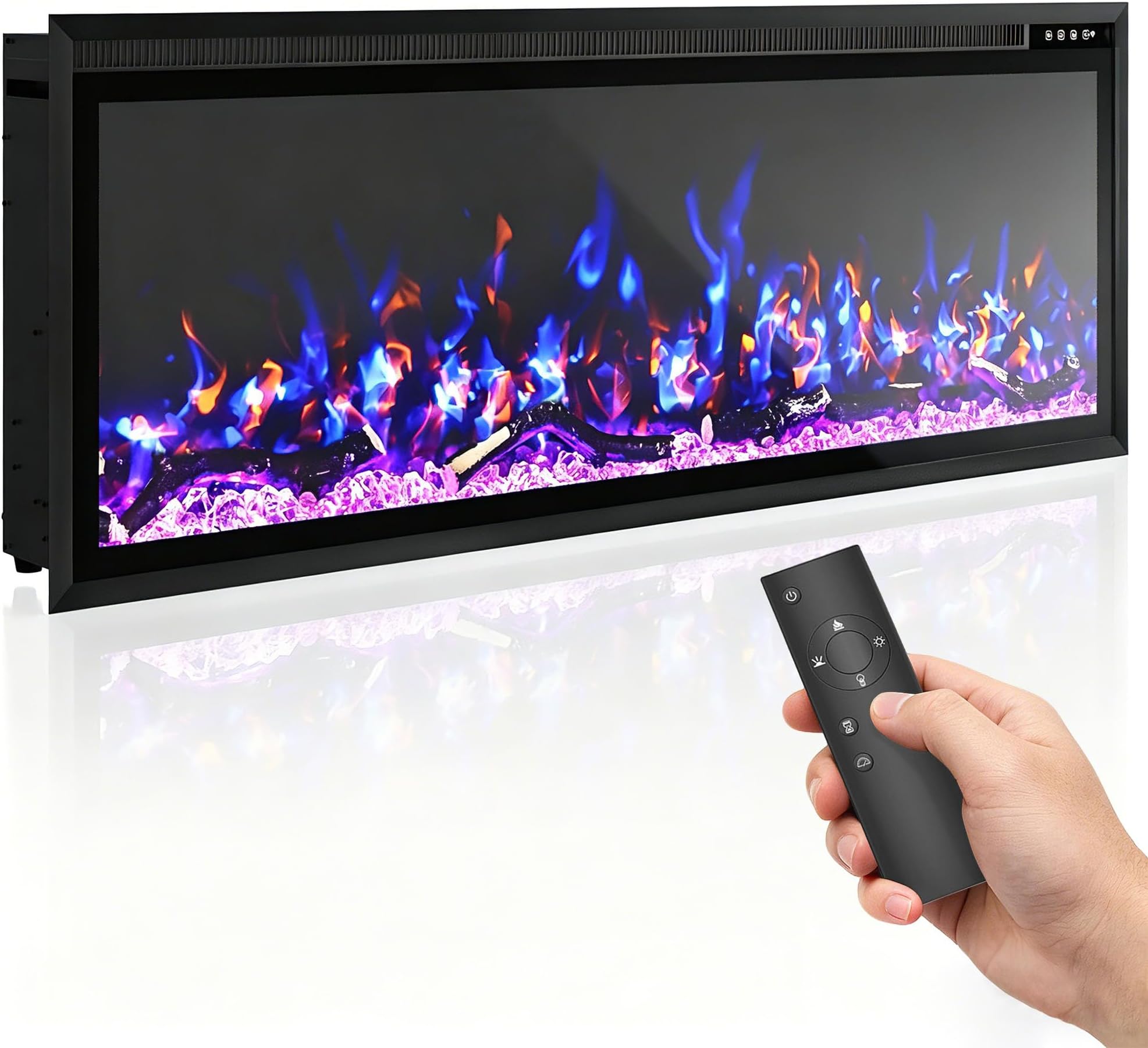 Eshoma Electric Fireplace 50 inch Recessed and Wall Mounted,The Thinnest FireplaceLow Noise, Electric Fireplace Recessed and Wall Mounted with Heater, 12 Flame Colors and 5 Brightness, 750/1500w