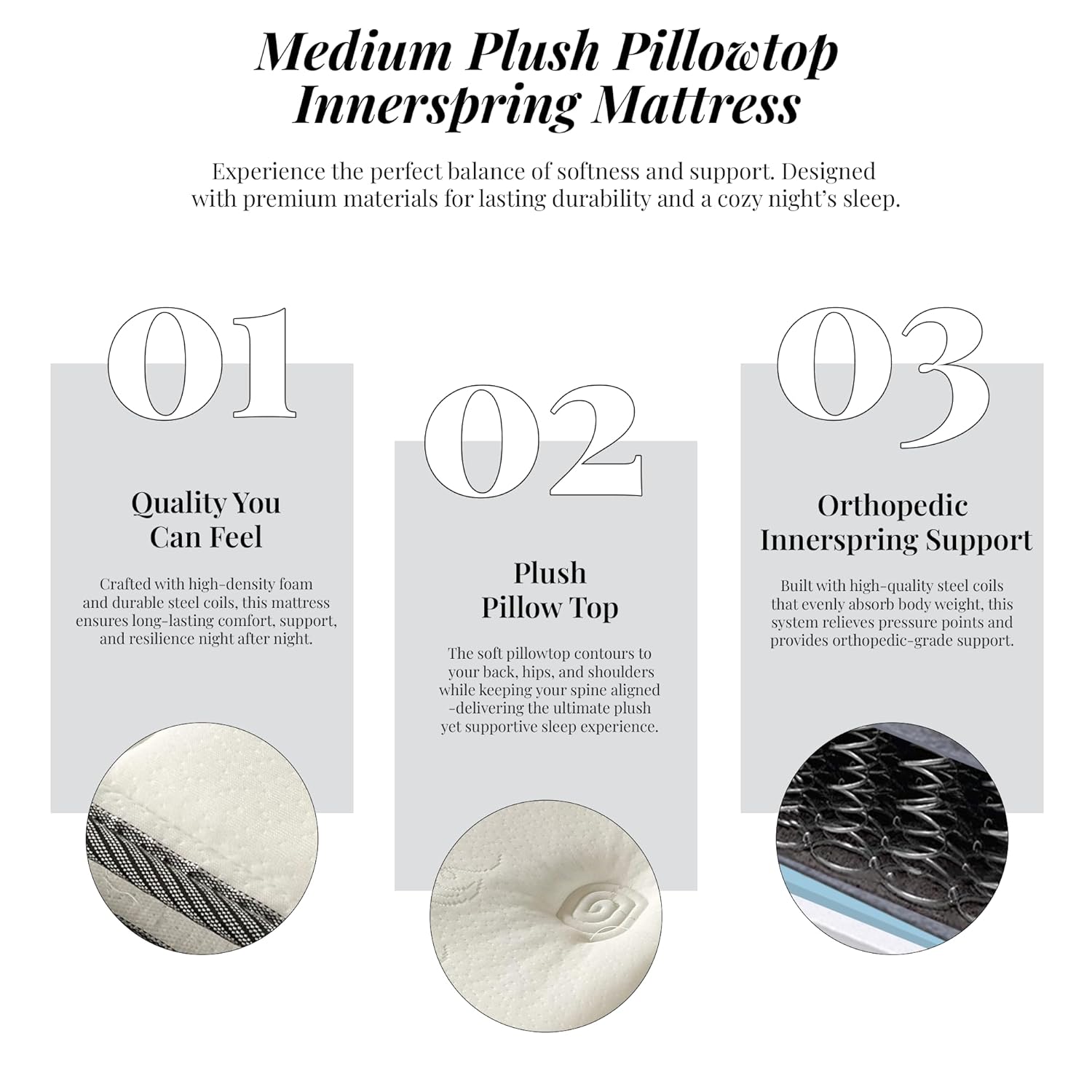 Greaton, 10-Inch Medium Plush Pillowtop Innerspring Mattress, Queen