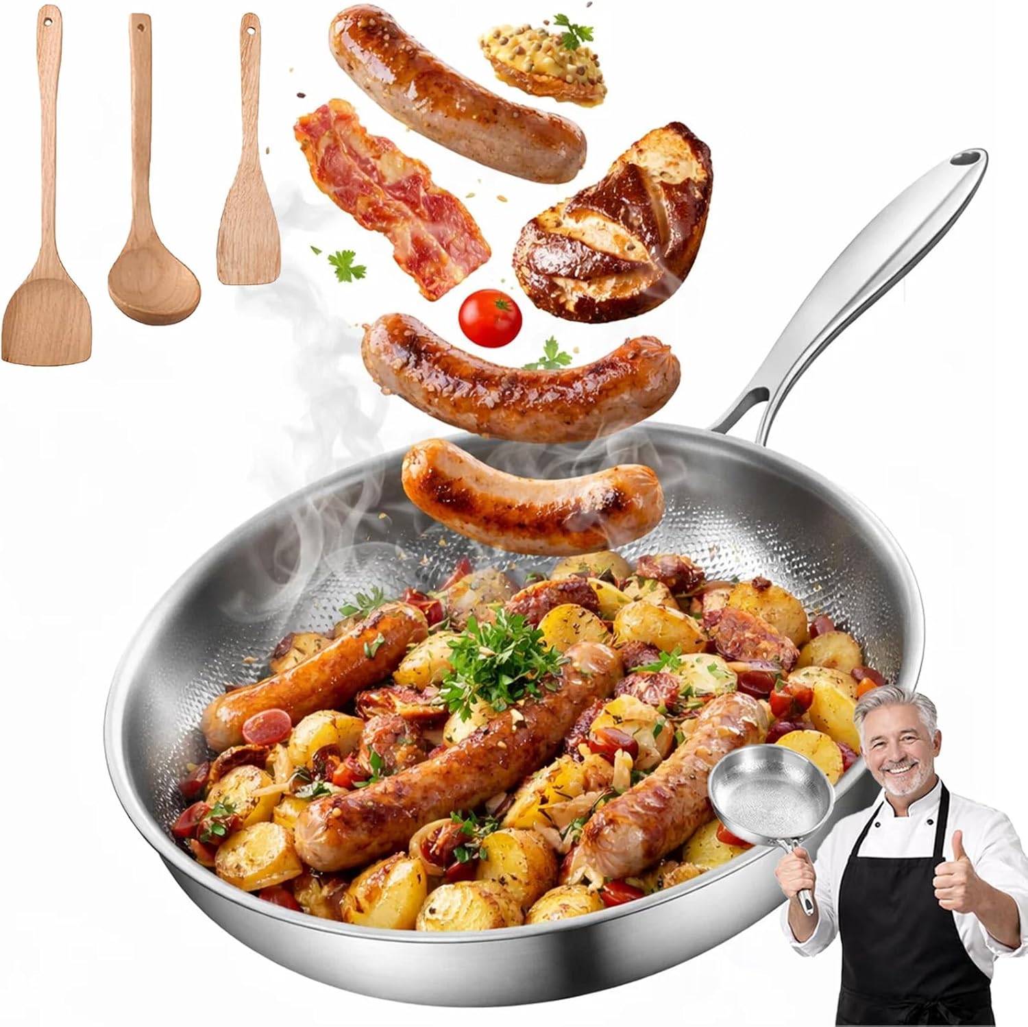 Tovara Titanium Pro Pan 22/24/26/28/30/32 cm Titanium Pan Uncoated with Lid Scratch-Resistant Titanium Hammered Pro Pan Titanium Frying Pan for All Hobs No Lid 22 cm