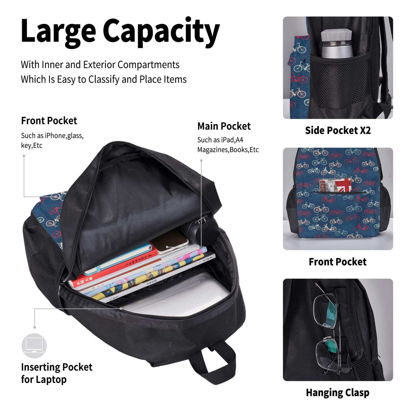 Zaino, borsa portapranzo, astuccio, set da 3 pezzi, per lavoro e