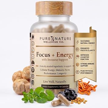 Focus+Energy Nootropic Memory, Recall, NGF, Cellular ATP & Muscle Support -6-in-1 Organic Mushroom Complex- Advanced Brain Health-Natural Cellular Energy-Caffeine Free Biohack