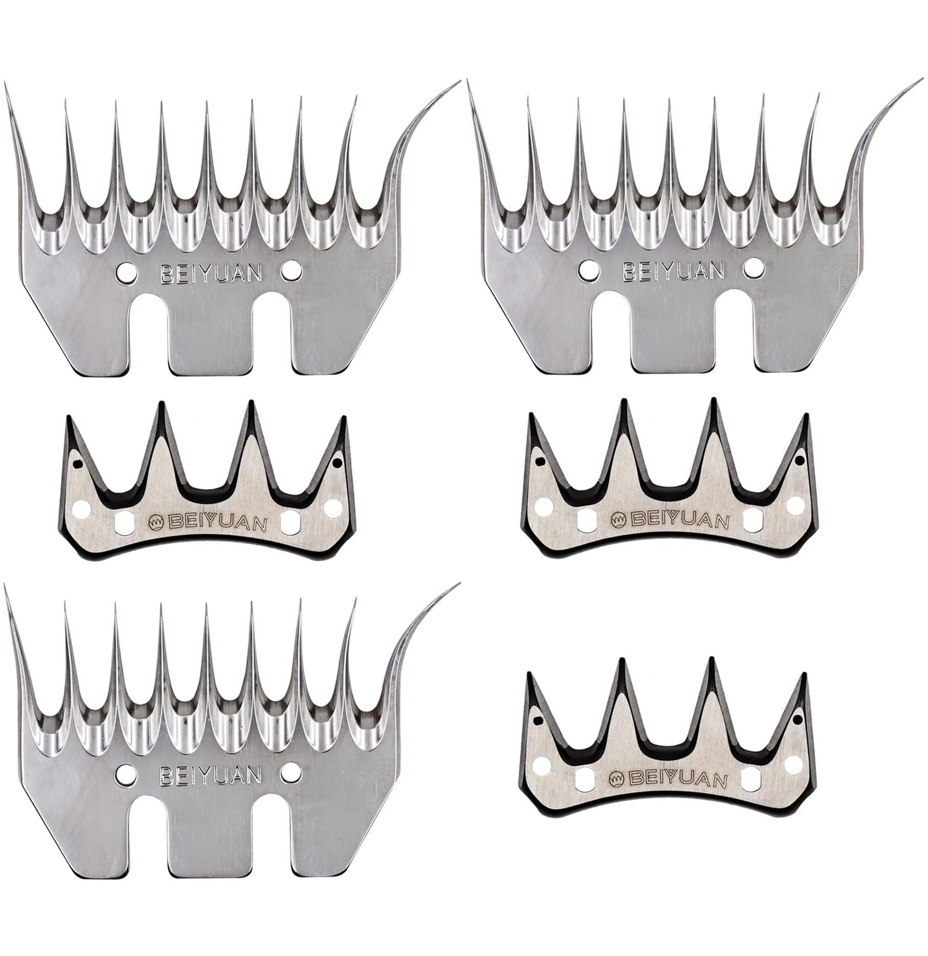 Set peine Beiyuan 5U-94 curvo 9 dientes 5 mm bisel 94 mm + cuchilla Beiyuan BB recta 4, ideal para lanas muy sucias y espesas, uso profesional (3)