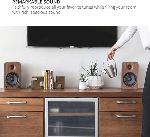 Miniatura 4 de Kanto YU6WALNUT - Altavoces alimentados para estantería con Bluetooth y preamplificador de teléfono, par  nogal