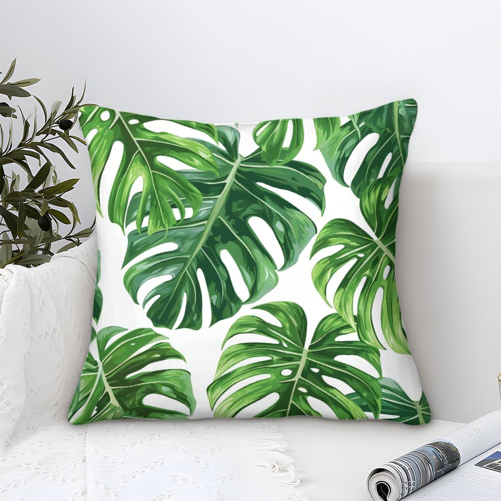LKBASOEGD 3D Printed Palm Leaves Throw Pillow Covers Square Cushion Cover Decorative Super Soft Pack of 1 for Patio,Couch, Tent, Balcony And Sofa 45x45cm