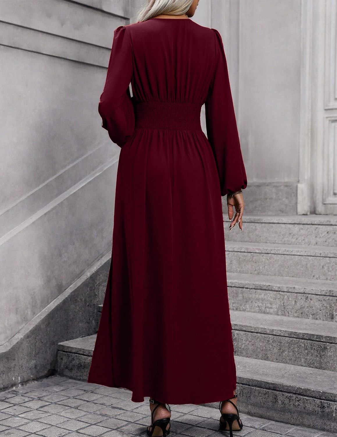 Sukienki damskie 3.0 V Neck Elegancki Długi rękaw Maxi Elastic Casual Sukienka Jesień i Zima