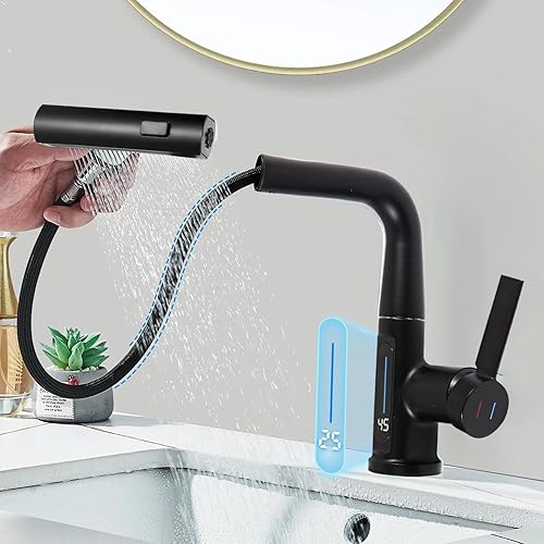 Tivezlor Grifo de baño con rociador extraíble, pantalla de temperatura, grifo de baño elevable  giratorio de 360, grifo de lavabo de baño de un solo disponible en Yaxa Venezuela