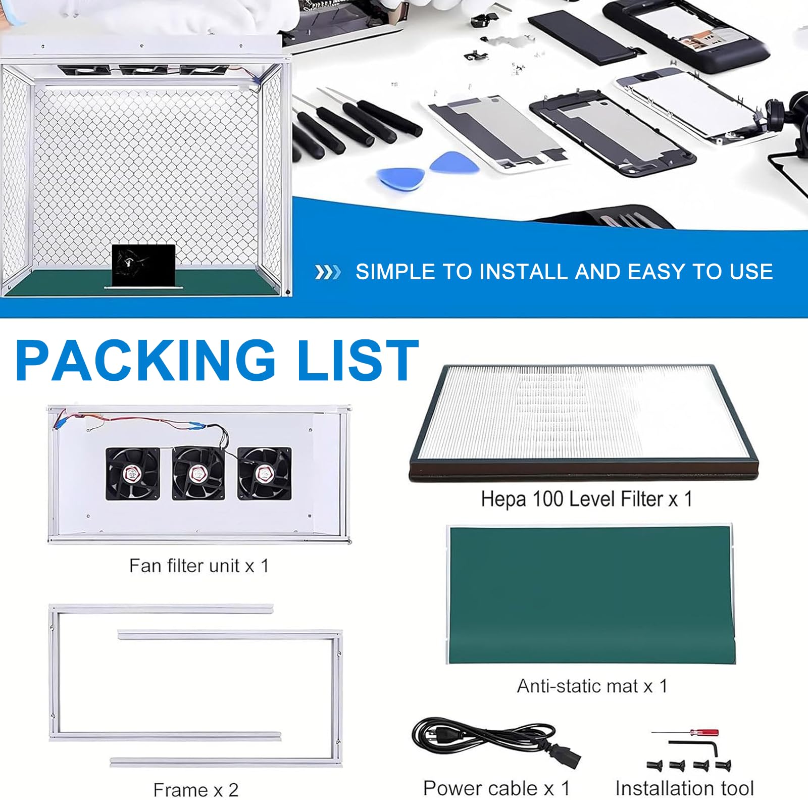 Cabina De Flujo Laminar Vertical Gabinete, 62 * 31cm Mesa De Trabajo Libre De Polvo, Mesa De Trabajo PortáTil Libre De Polvo para ReparacióN De TeléFono LCD