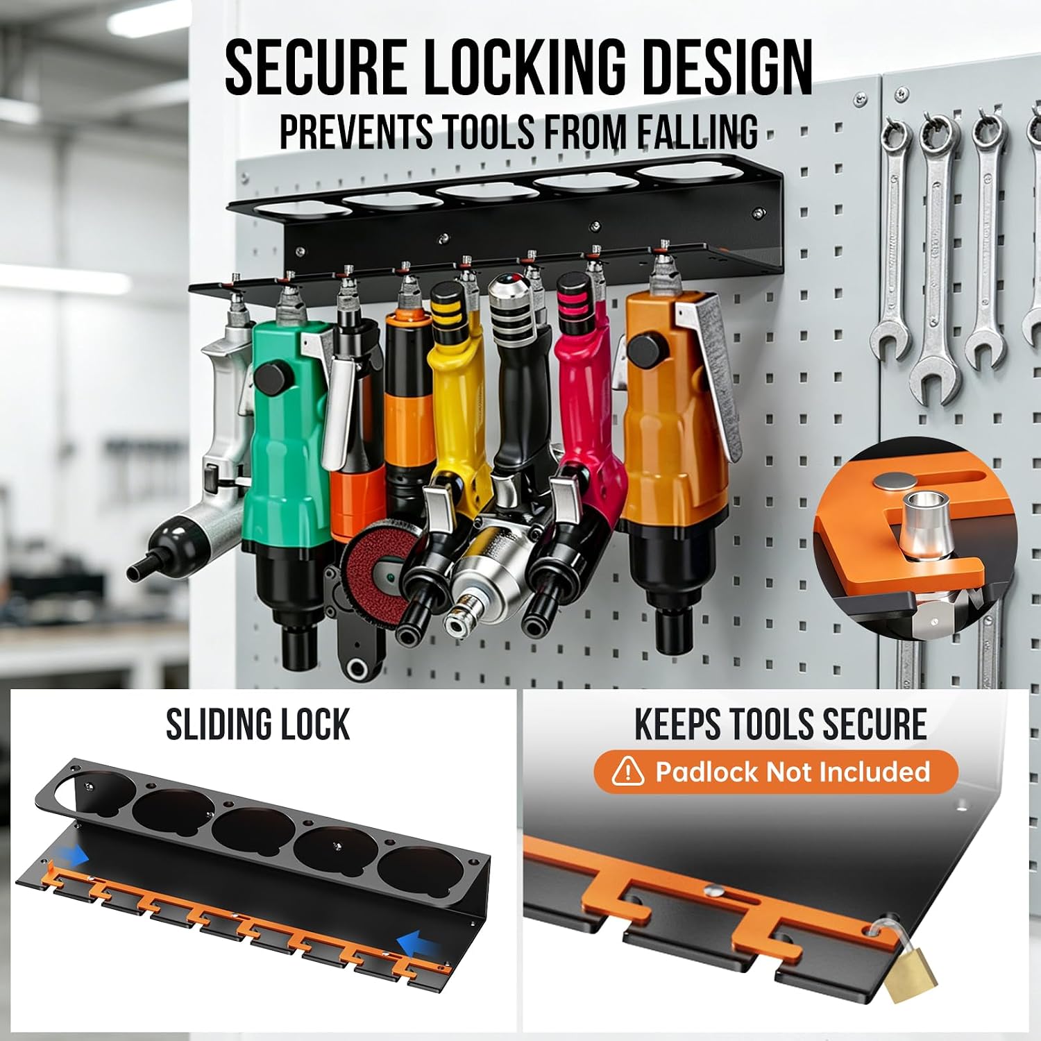 Air Tool Holder & Spray Can Holder, 4-in-1 Pneumatic Tool Rack Wall Mount with S-Hooks & Screwdriver Holes, Heavy Duty Air Tool Organizer for Garage, Nail Gun & Air Compressor Tool Storage Rack