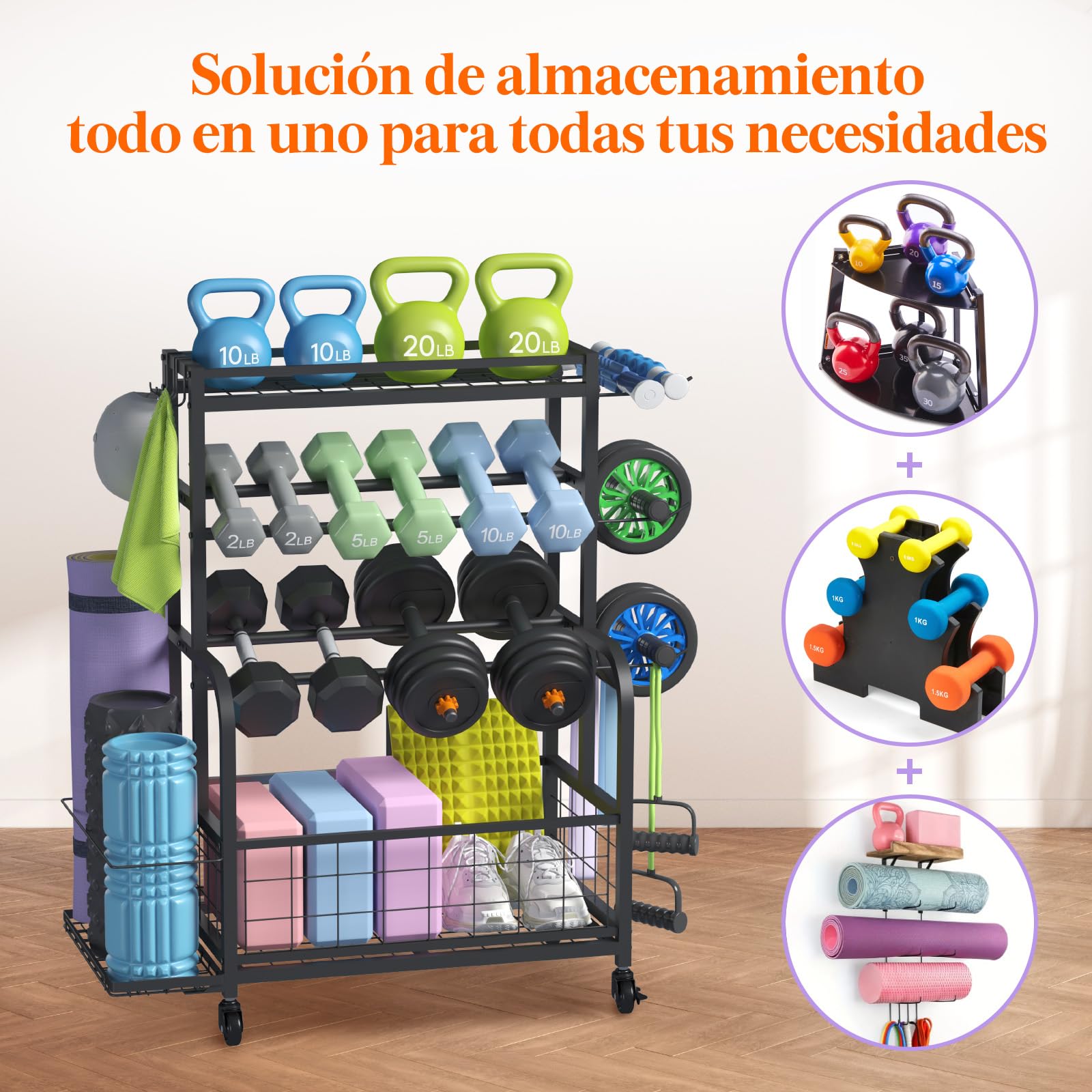 Lifewit Soporte Mancuernas para Gimnasio en Casa, Soporte Pesas, Estante Esteras Yoga, Almacenamiento para Entrenamiento Fuerza, Equipos Yoga, El Gimnasio de la Garaje, 91 cm de Altura, Medianos