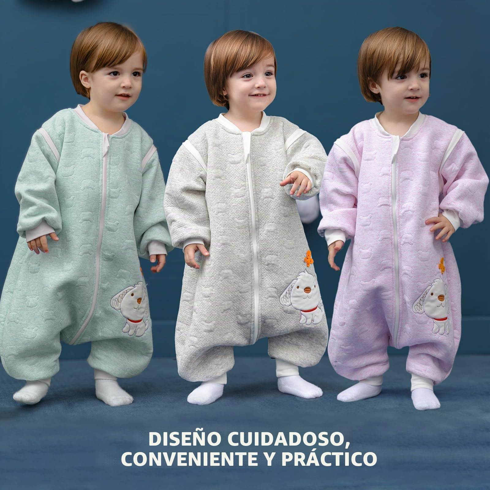 Saco Dormir Bebe Invierno 2.0tog. con Mangas extraíbles,100% algodón otoño e Invierno.1 a 3 años - Rosa