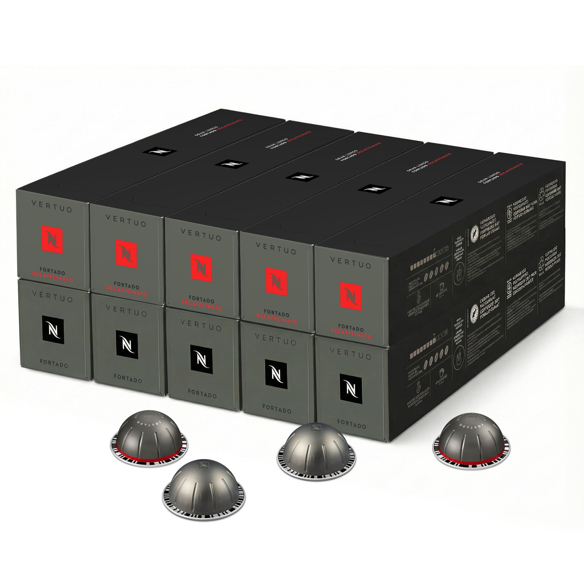 Pack de 100 cápsulas de café Fortado y Fortado Decaffeinato Nespresso Vertuo