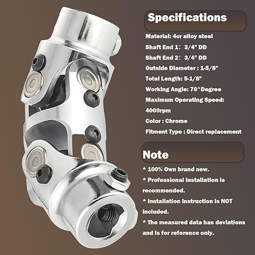 Miniatura 29 de 1" DD x 1" DD U Junta Eje de dirección universal Acoplador de junta U Ángulo máximo 35 grados (3-1/4") 3.268 in Negro