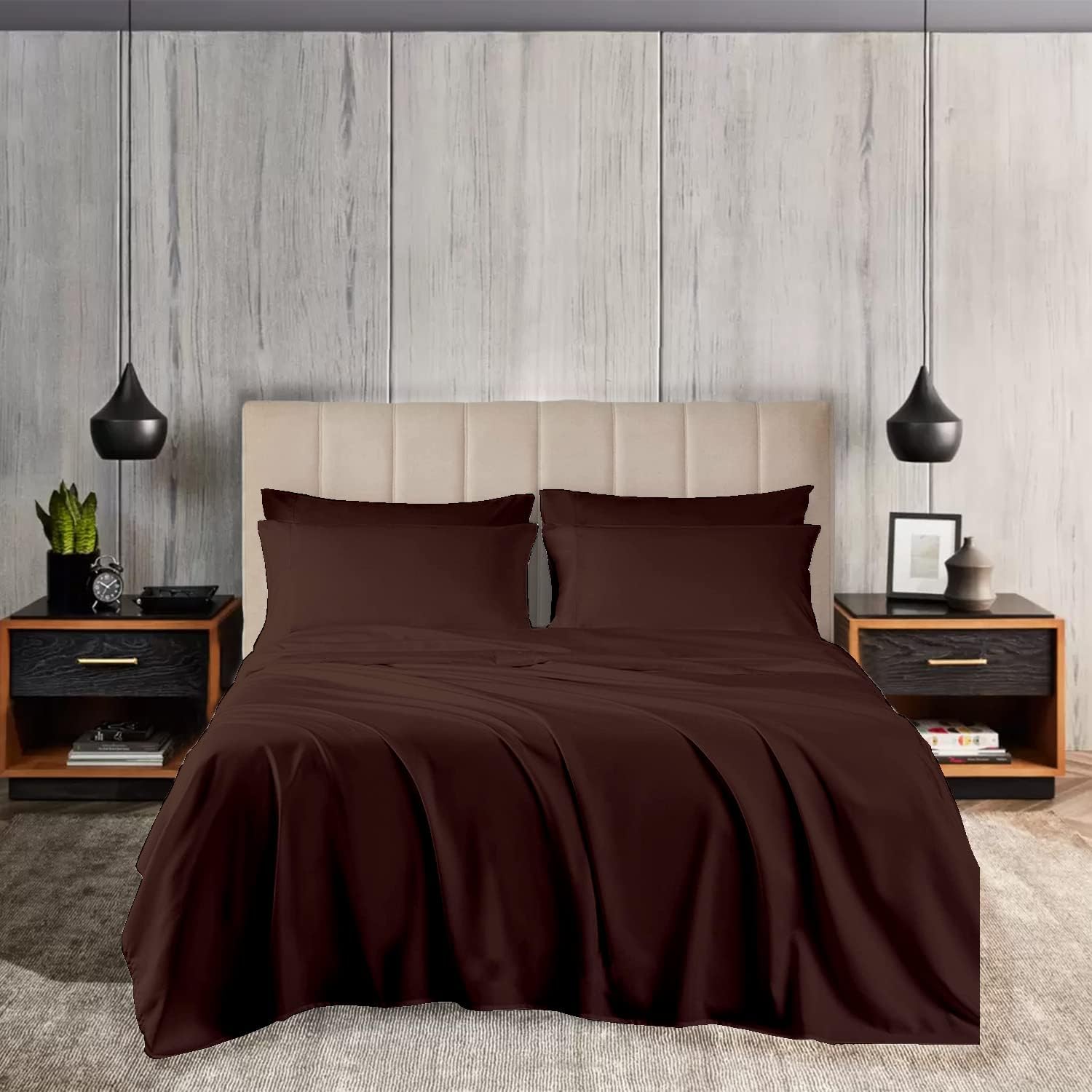 800TC Egyptian Cotton Sheet Set Soft and Breathable - 4 Piece Bed Sheet Chocolate King Size 1 Fitted Sheet, 1 Flat Sheet and 2 Pillowcase Fits 18" inch Deep Pocket Mattress