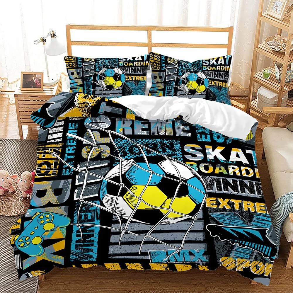 QBIDCSX Bedding Sets Single Football Bedding Sets Single Koala Duvet Cover 200x200cm with Zipper Closure, Hypoallergenic Quilt Cover with 2 Pillowcase for Boys Kids Girls