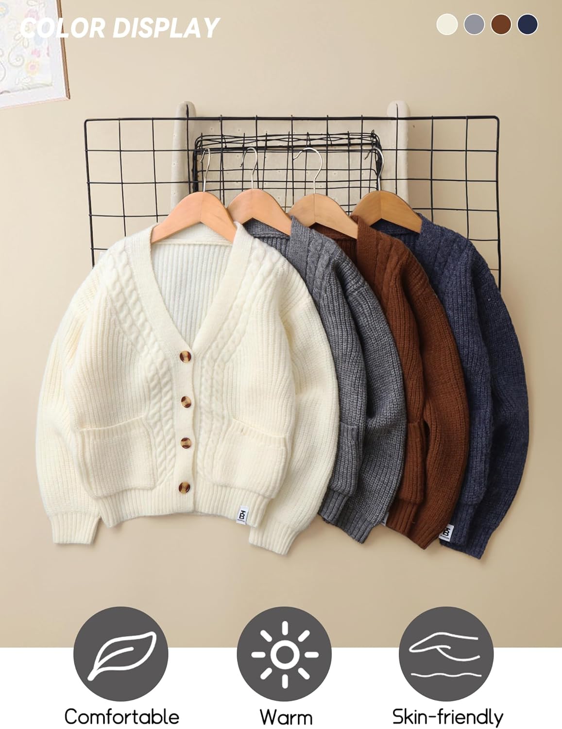 Happy Cherry Boy's Sweater Cardigan - Simple Solid Color Long Sleeve with Pockets Kid Knit Coats for Autumn and Winter - Image 5
