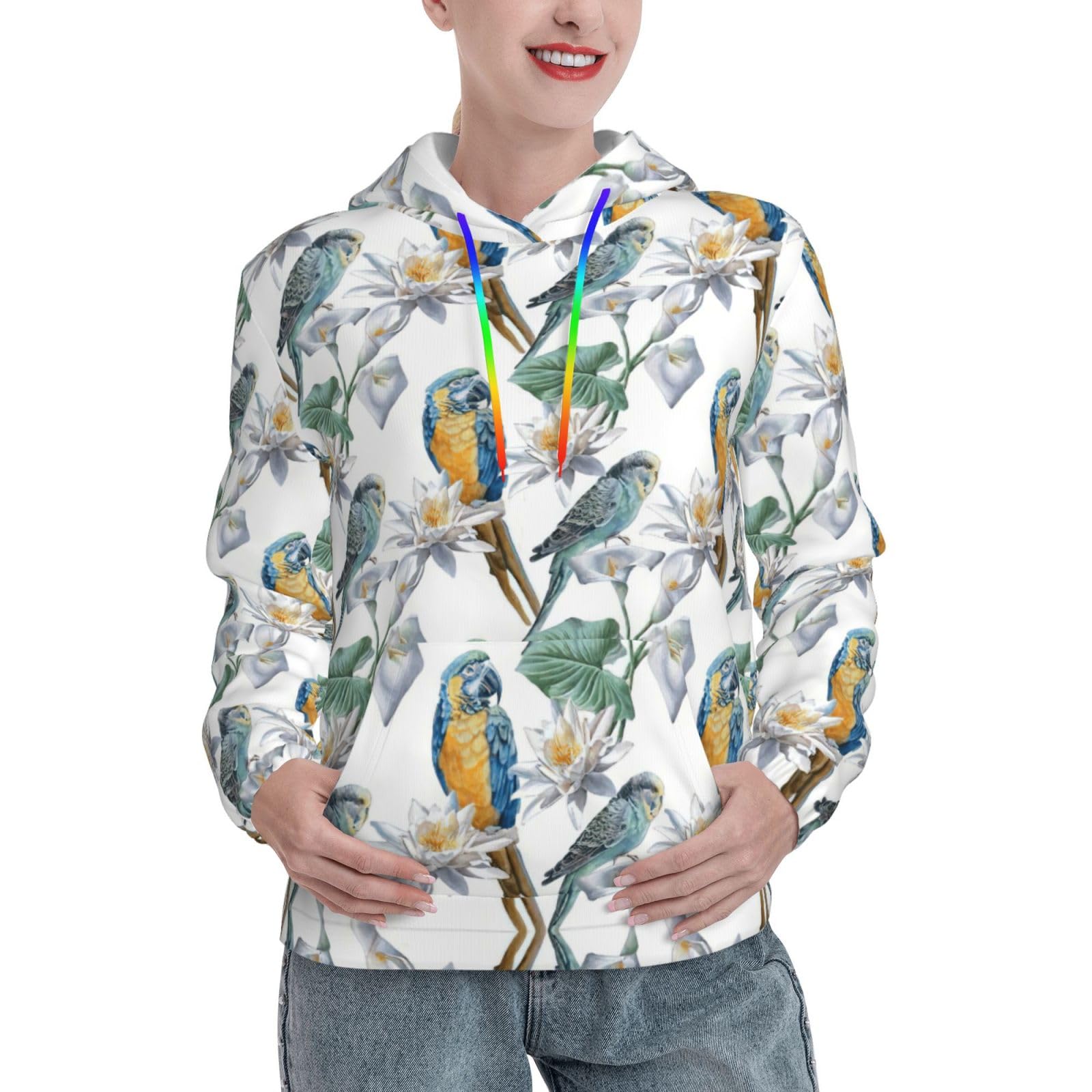 Sweat à capuche imprimé perroquets pull graphique ajusté - 8