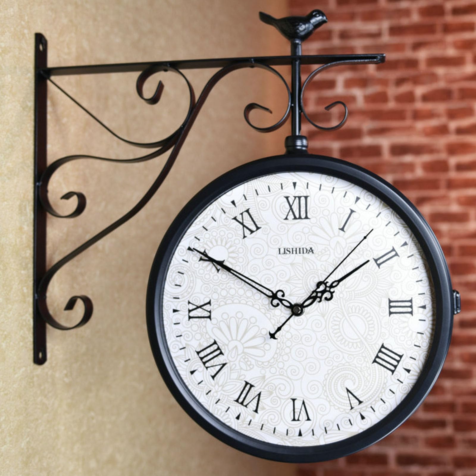 Horloge double face extérieur étanche pour décoration murale jardin