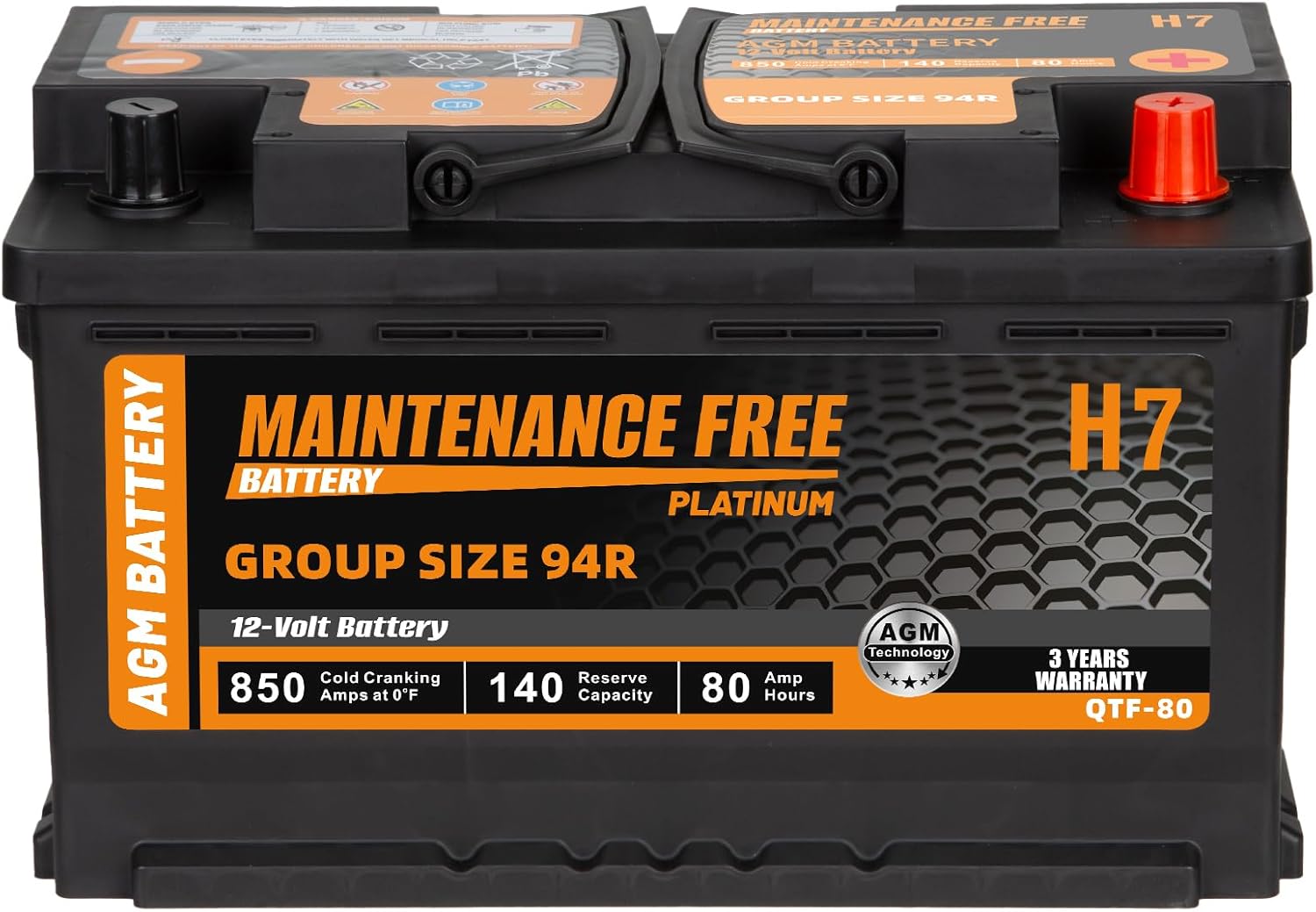 Autocessking H7 Group Size 94R Start and Stop AGM Automotive Battery, 12V 80Ah, 850 CCA, 140 RC Rechargeable Car Battery