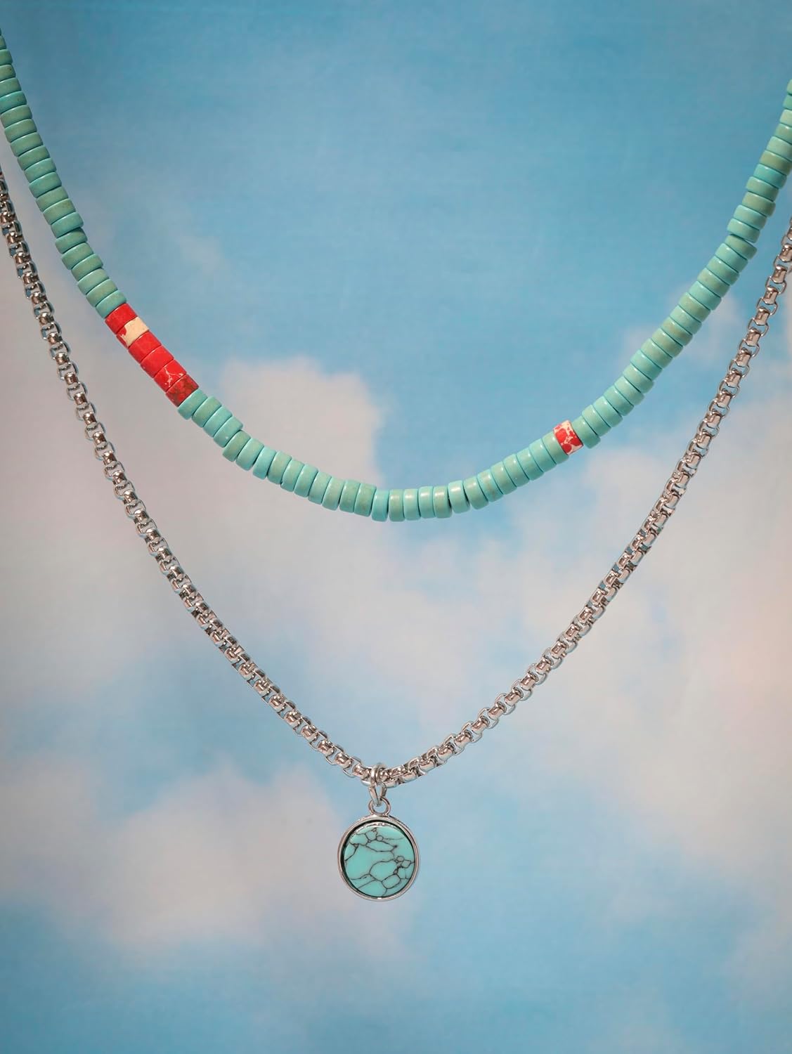 MINACHI Bohemian Style Created Turquoise Necklace, Layered Necklace, Gift for Men/Women - Image 7