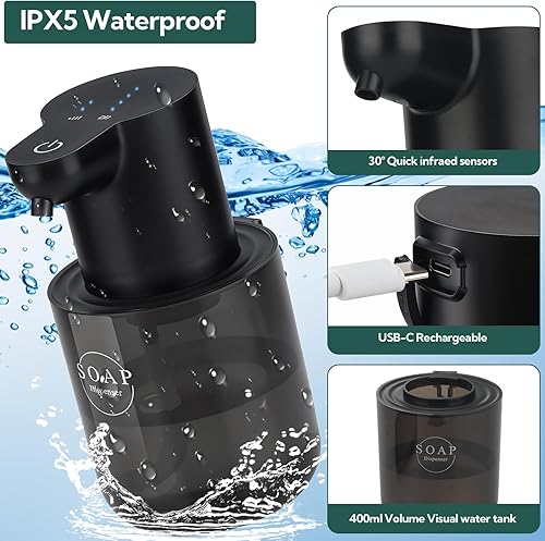 Miniatura 3 de Paquete de 2 dispensadores automáticos de jabón, dispensador automático de jabón líquido sin contacto, dispensador eléctrico montado en la pared,