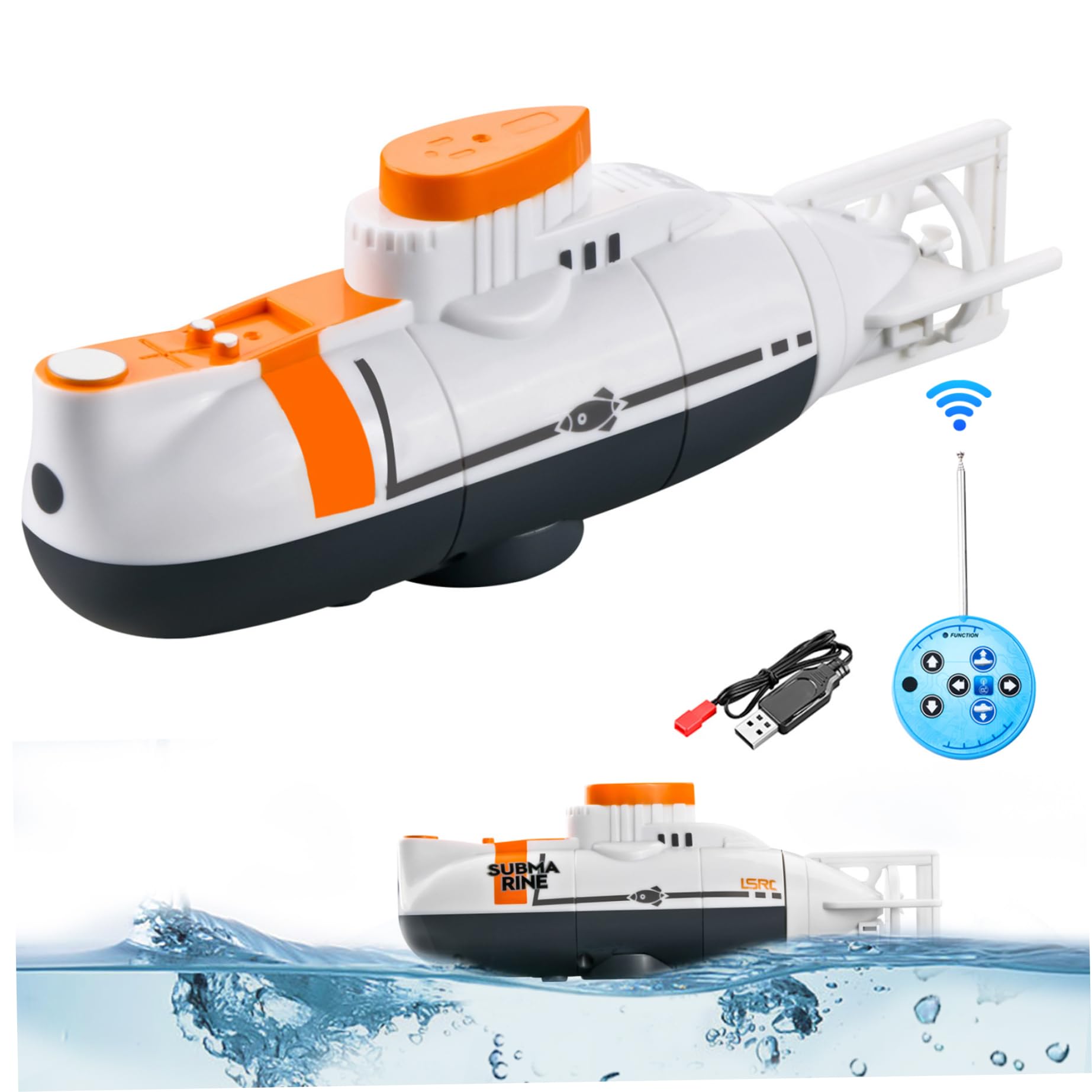Sottomarino telecomandato, giocattolo sottomarino di simulazione impermeabile per bambini, RC completamente direttivo, RC ricaricabile USB per piscine, serbatoio dell'acqua, regalo, bianco