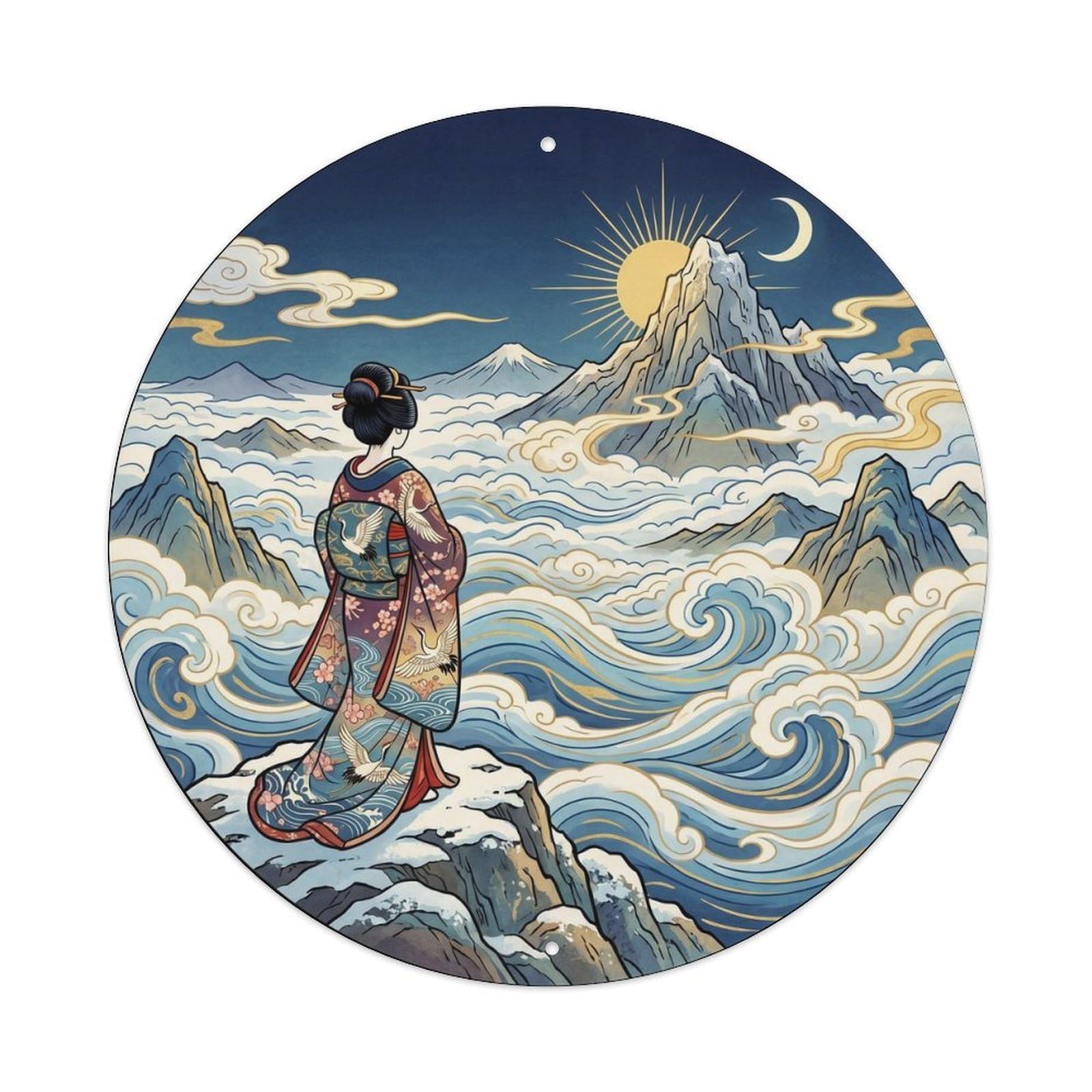 Japanese Geisha Cloud Sea Mountain Peaks Metal Tin Sign