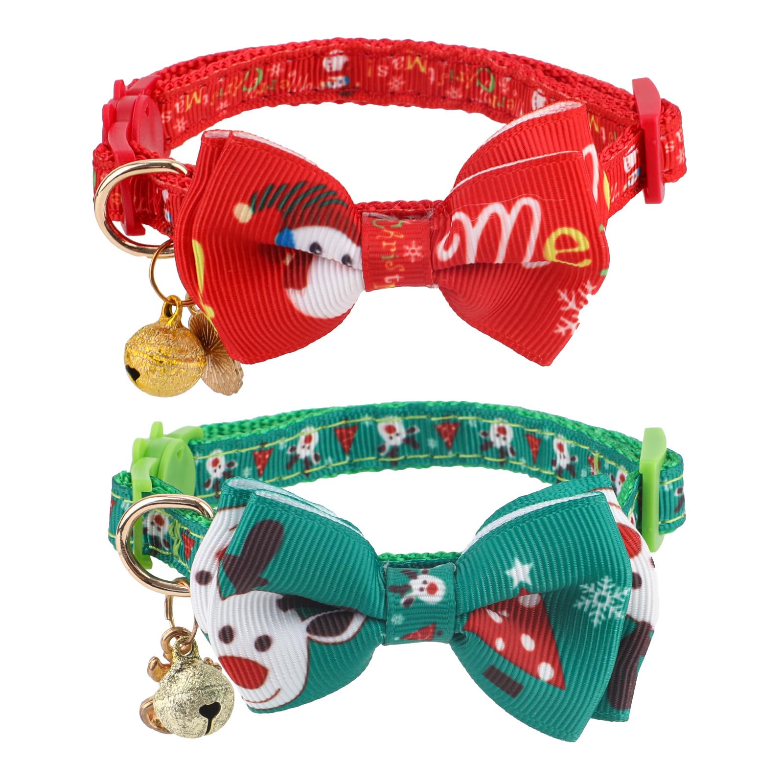 4er-Set Weihnachts-Katzenhalsbänder Mit Glöckchen – Verstellbar 21–33 Cm, Mit Abreißverschluss (Weihnachtsmann, Schneeflocke, Weihnachtsbaum, Kranz)