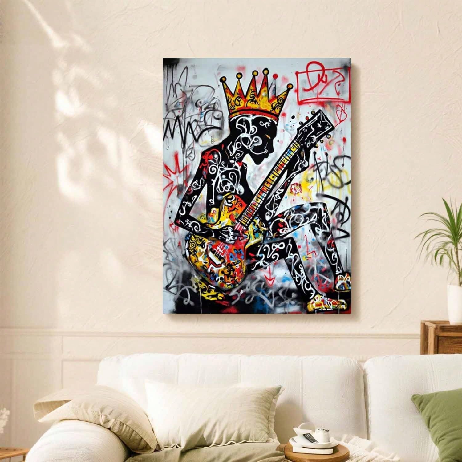 LYBCEOUG Decorazione murale a tema musicale, stampa su tela di un chitarrista, opera d'arte raffigurante un musicista di fama, decorazione astratta per la casa in stile rock (50x70 cm/con cornice)