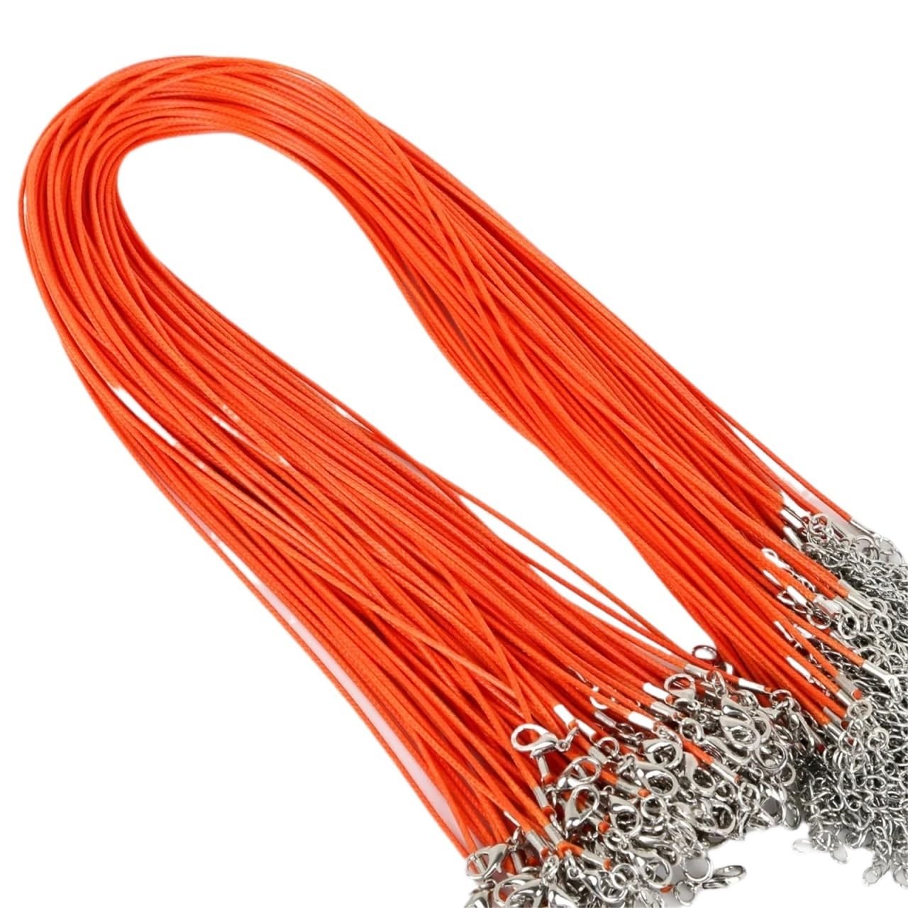 Naszyjnik sznurek 100 sztuk bawełniany woskowany regulowany pleciony do naszyjnika łańcuszek z karabińczykiem DIY biżuteria(Orange,2mm)