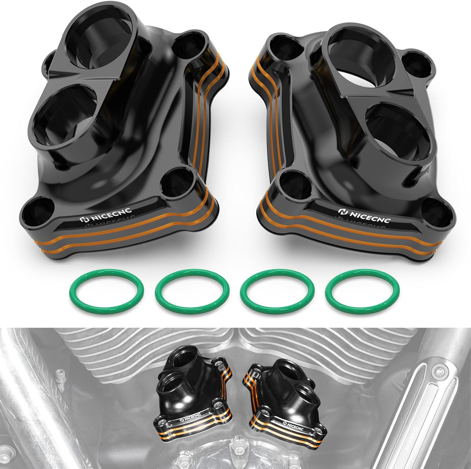 NICECNC Orange Tappet Covers Support Rod Lid Lever Cap Compatible with Harley Breakout FXBR 2018-2019, 2023, Ultra Limited FLHTK 2017-2024, Replacement for 25700410(Front),25700411(Rear), See Fitment