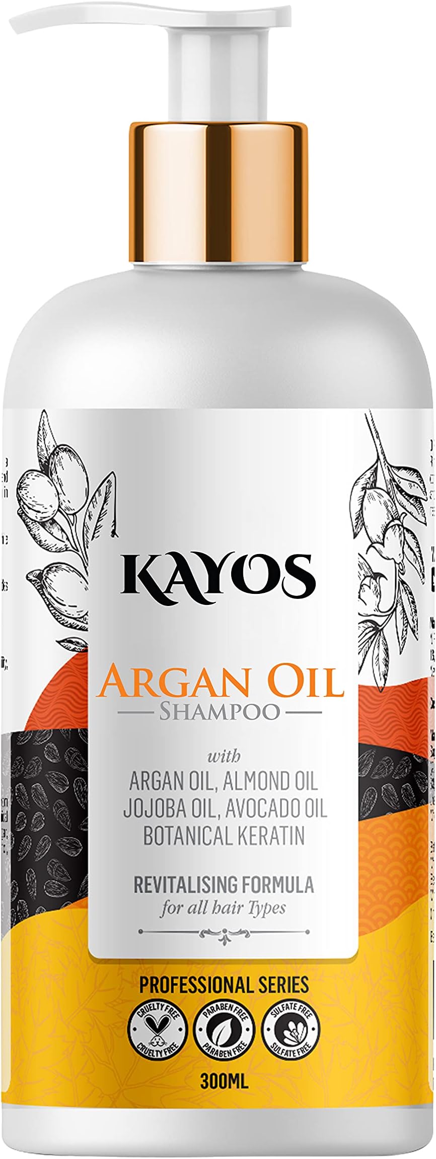 Kayos Argan Oil Shampoo for Hair - No Sulfates No Parabens with Keratin for All Hair Types - 300mL