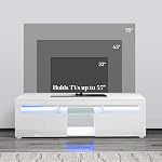 HOMCOM High Gloss TV Stand with LED Lights for TVs up to 55 Inch, Entertainment Center with Storage Compartments and Cabinets, Modern TV Console for Living Room, White