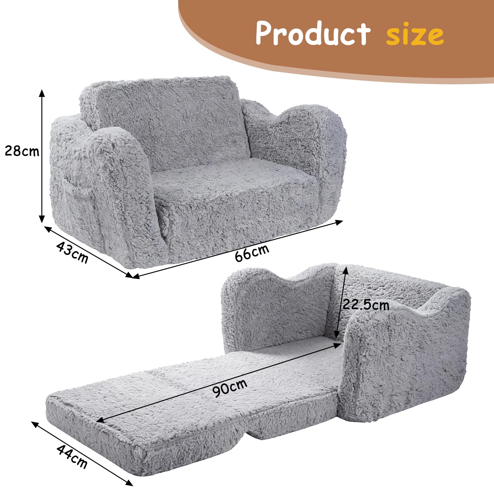 Kindersofa Ausklappbar, 2-in-1 Kleinkinder Schlafsofa, Kindersessel mit Schlaffunktion, Mini Couch für Kuschelecke Kinderzimmer, Fancy Spielsofa für Jungen und Mädchen im Alter von 1–3 Jahren