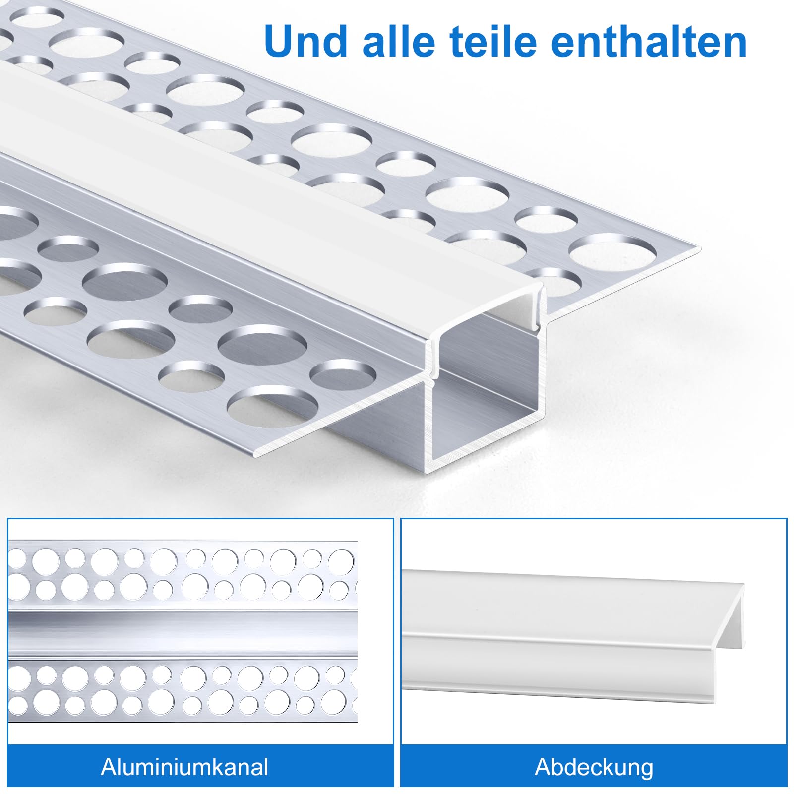 LED Trockenbauprofil für 13 mm Streifen, 10 x 1 m Unterputz Aluminiumprofil mit milchigem Diffusor, Trimless Einbauprofil für Gipskarton, Wand und Decke, indirekte Beleuchtung (Nachrüstung)