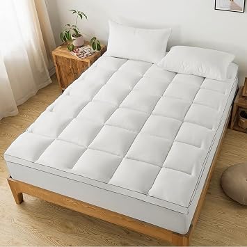 JINXIA Cooling Mattress Topper Queen for Double Bed, Extra Thick Mattress Pad Cover/Extra Deep Hotel Quality Breathable Bed Topper,Deep Elastic Pocket, Plush Pillow Top Overfilled with Down, White
