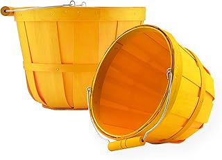 Cornucopia Brands Round Wooden Baskets (2-Pack, Gold); Wood Fruit Buckets w/Handle, 4-Quart Capacity; 6.1 Inch Tall by 8 Inch Diameter