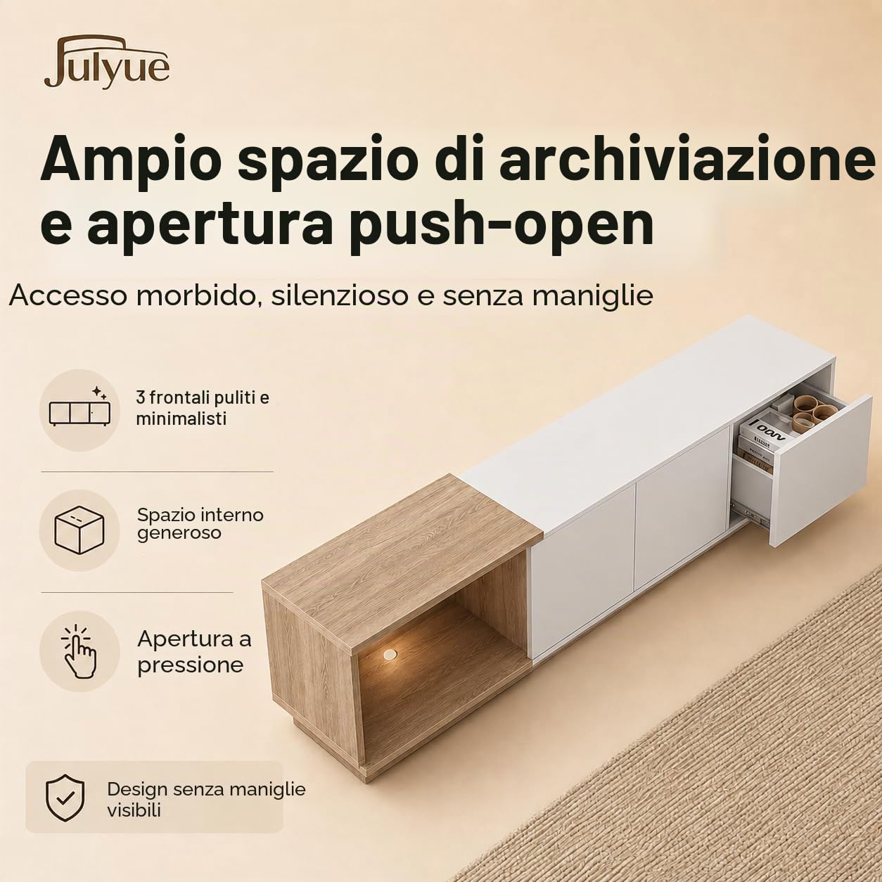 Mobile TV estensibile con luci LED intelligenti, supporto per TV fino a 75", striscia LED con sensore e telecomando, con USB e archiviazione integrata (bianco moderno, 163-240 × 38 × 44cm)