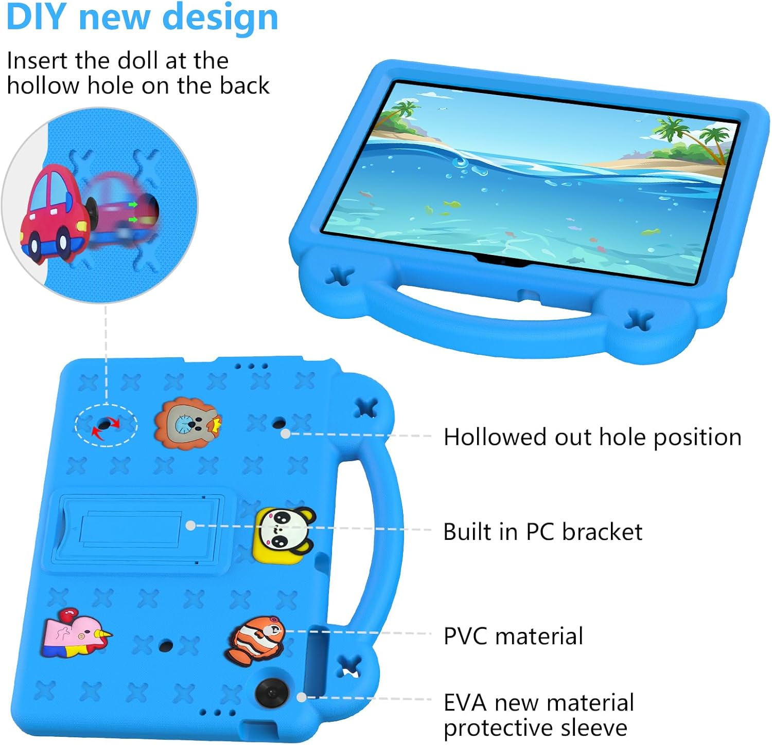 AKABEILA Compatible with Lenovo tab TB-311/WIFI 10.1 (2025) Tablet Case, Kids Friendly Universal Lightweight Shockproof Protective Case with Shoulder Strap & Stand Handle Sky Blue